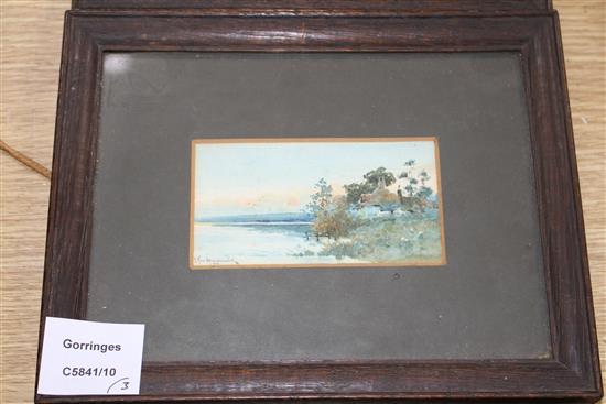 J. T. Macdonald (Exh 1889-1919) three watercolours, Shipping off the coast and Coastal landscapes, two signed and dated 1900, largest 6